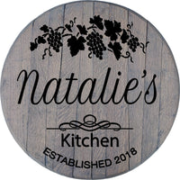Craft Bar Signs | Italian Grape Vine Personalized Rustic Kitchen Sign - Gray