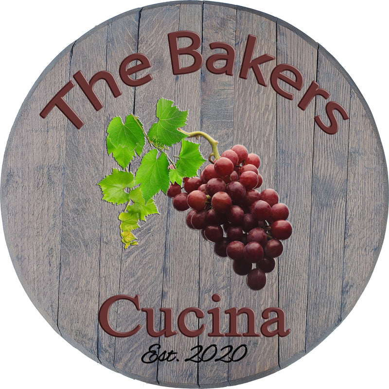 Grape Cucina Personalized Italian Kitchen Sign - Custom Barrel Head