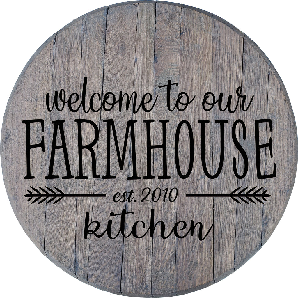 Farmhouse Personalized Country Kitchen Sign - Custom Barrel Head