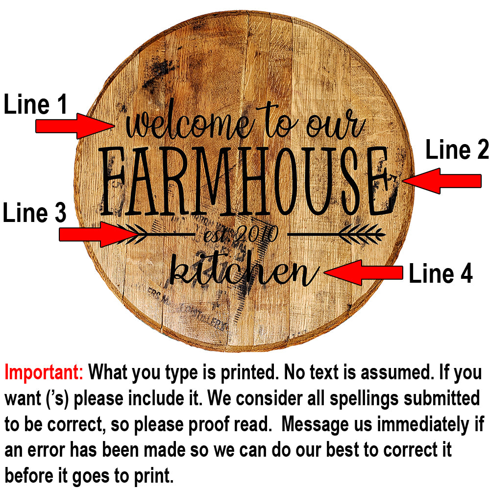 Farmhouse Personalized Country Kitchen Sign - Custom Barrel Head