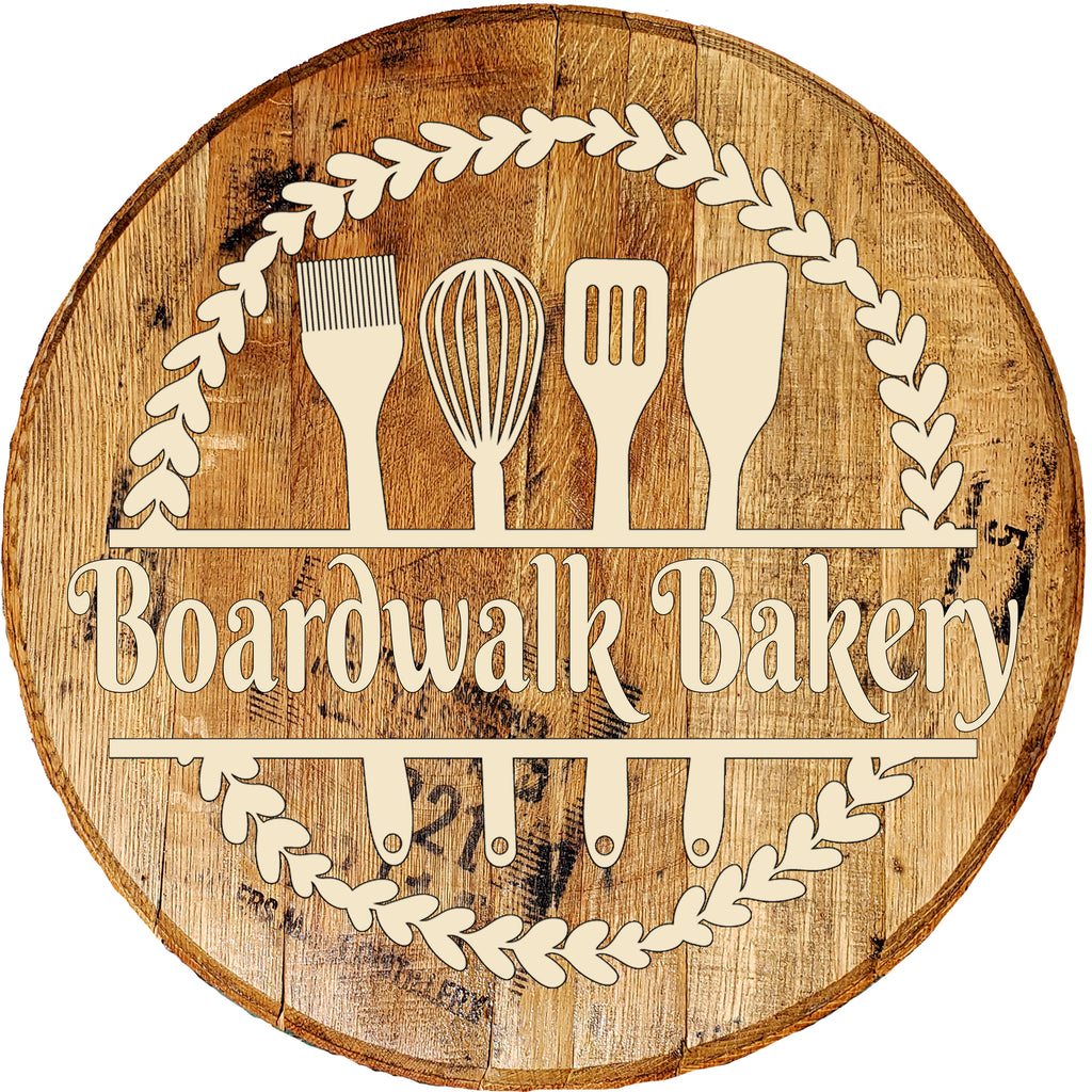 Craft Bar Signs | Bakery Utensils Personalized Rustic Kitchen Sign - Brown, Light Ink