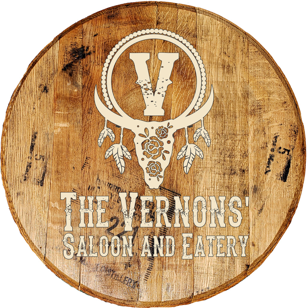 Family Saloon Eatery Personalized Kitchen Sign - Custom Barrel Head