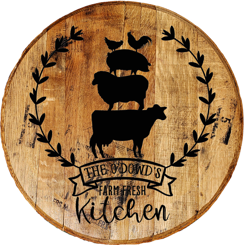 Farm Fresh Personalized Country Kitchen Sign - Custom Barrel Head