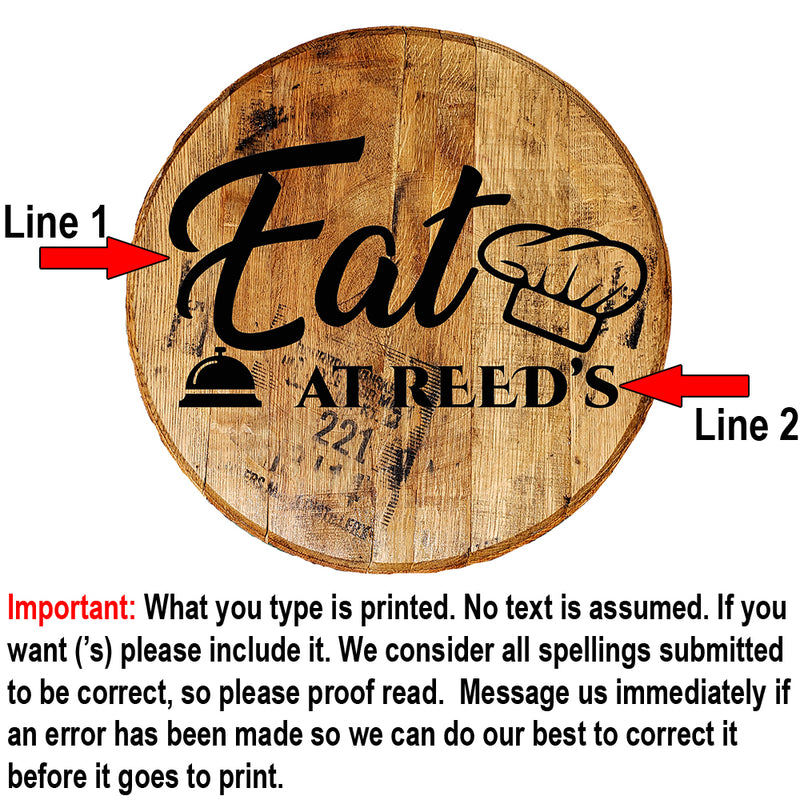 Eat At Personalized Kitchen Sign - Custom Barrel Head