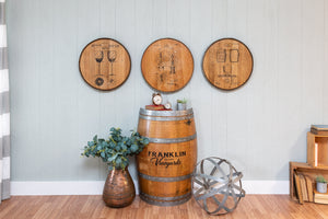 Winery Barn Family Name - Custom Barrel Head Bar Sign - Craft Bar Signs