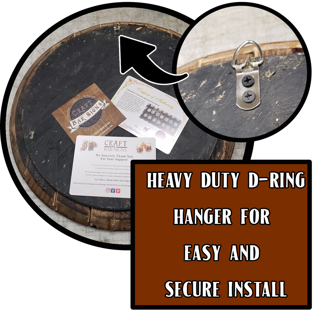 Barrel Head Bar Sign Reverse and Hanging Hardware